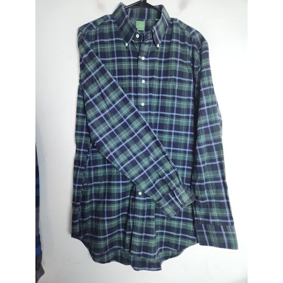 Sid Mashburn Men Green Blue Plaid 100% Cotton Button Down Sport Shirt size XL, - Picture 8 of 8